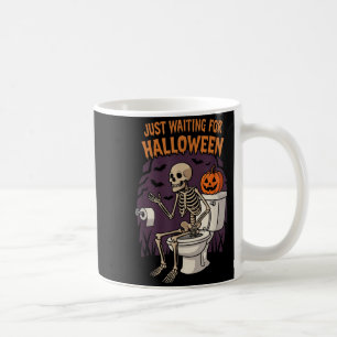 Waiting for Halloween Skeleton Pumpkin Funny Coffee Mug