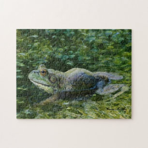 Waiting For His Lady Bullfrog Art Jigsaw Puzzle