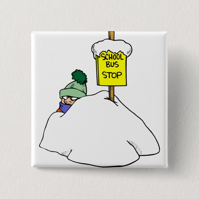 Waiting For School Bus In Winter Snow 2 Inch Square Button (Front)