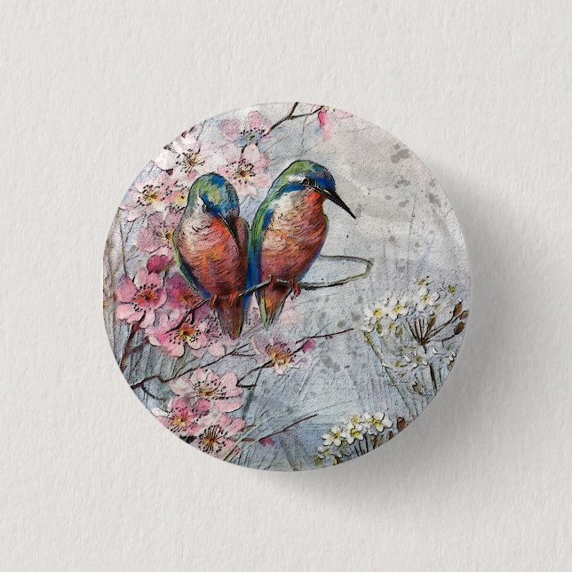 Waiting For Supper Kingfisher Bird      1 Inch Round Button (Front)