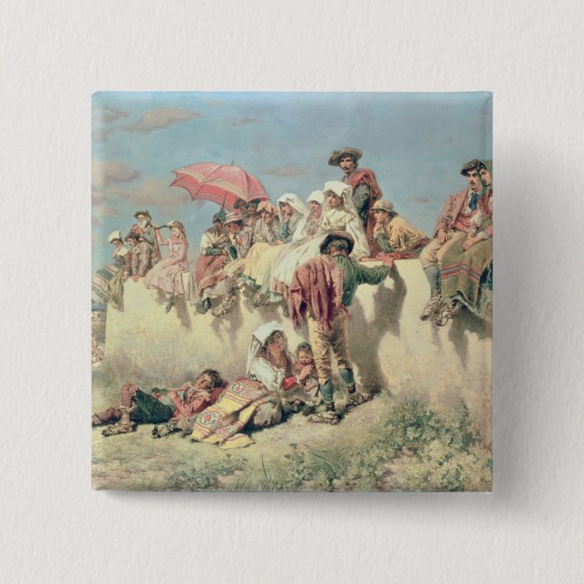 Waiting for the Blessing outside Rome 2 Inch Square Button (Front)