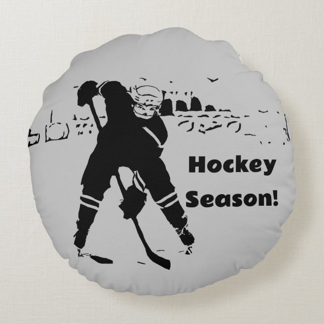 Waiting for the Puck - Hockey Player Round Pillow (Back)