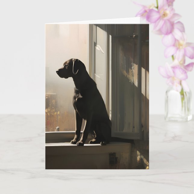 Waiting for You Labrador At Window Portrait Card (Orchid)