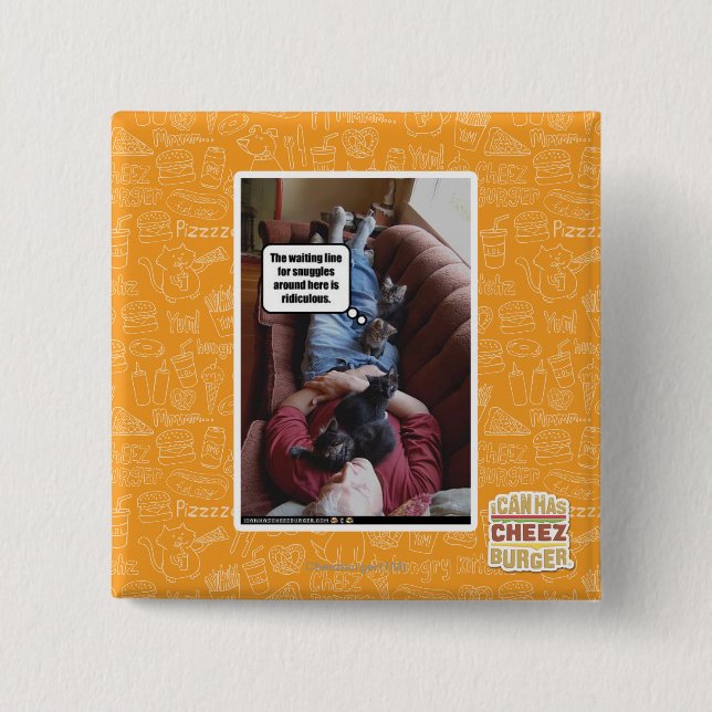 Waiting line for snuggles 2 inch square button (Front)