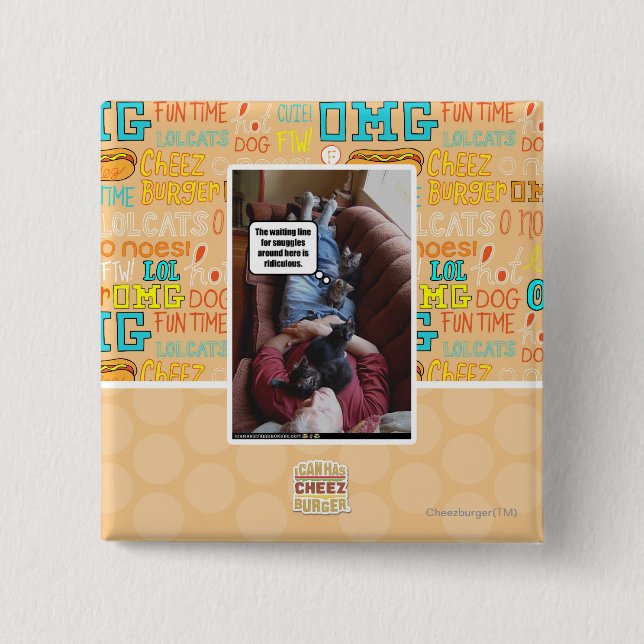 Waiting line for snuggles 2 inch square button (Front)