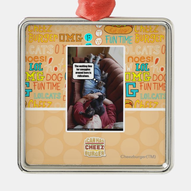 Waiting line for snuggles metal ornament (Front)