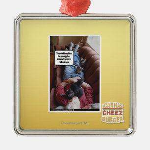 Waiting line for snuggles metal ornament