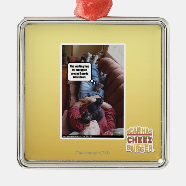 Waiting line for snuggles metal ornament (Front)