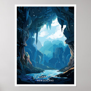 Waitomo Caves New Zealand Travel illustration Poster