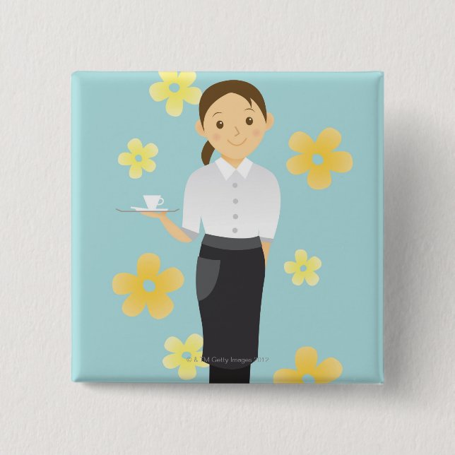 Waitress 2 Inch Square Button (Front)