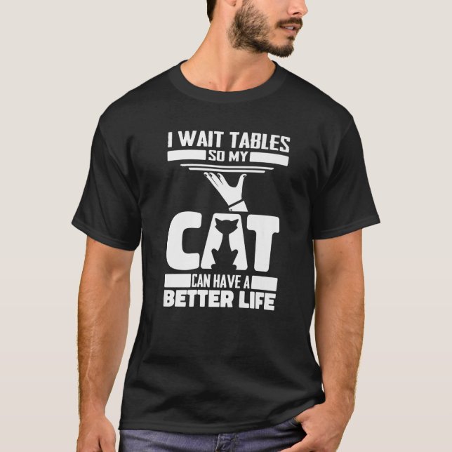 Waitress Cat Server Waiter T-Shirt (Front)