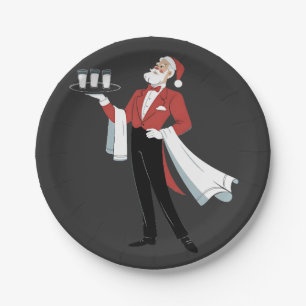 Waitress Christmas Santa Server Xmas Paper Plate