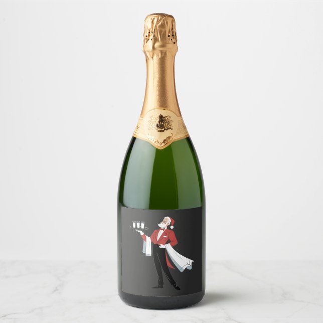Waitress Christmas Santa Server Xmas  Sparkling Wine Label (Front)