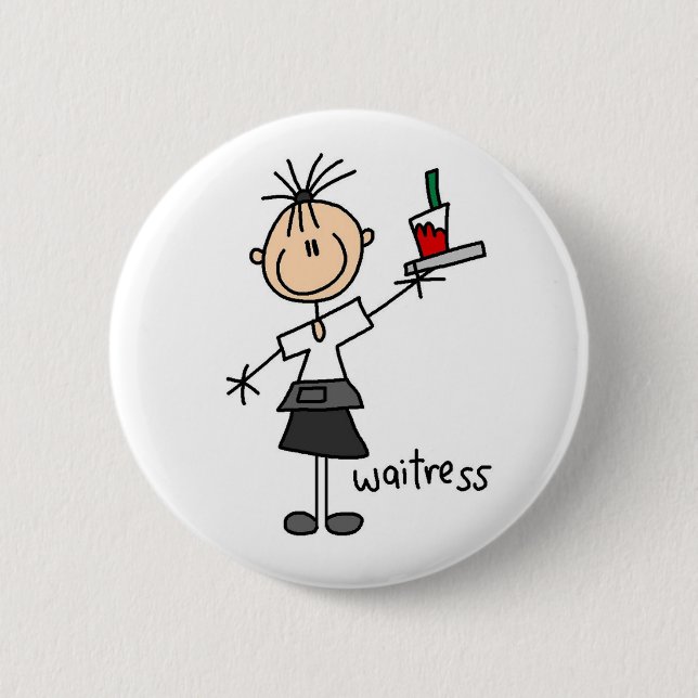Waitress Stick Figure 2 Inch Round Button (Front)