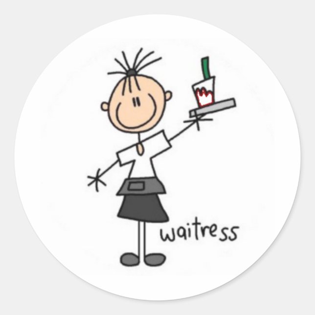 Waitress Stick Figure Classic Round Sticker (Front)