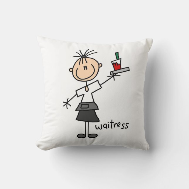 Waitress Stick Figure Throw Pillow (Front)
