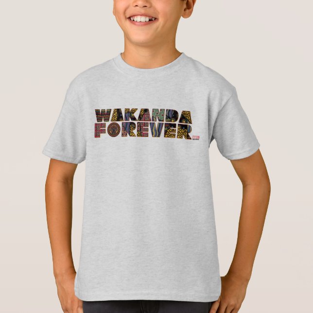 Wakanda Forever Patterned Letters T-Shirt (Front)