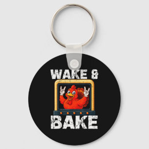 Wake And Bake Funny Rock On Turkey Vintage Thanksg Keychain