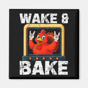 Wake And Bake Funny Rock On Turkey Vintage Thanksg Magnet