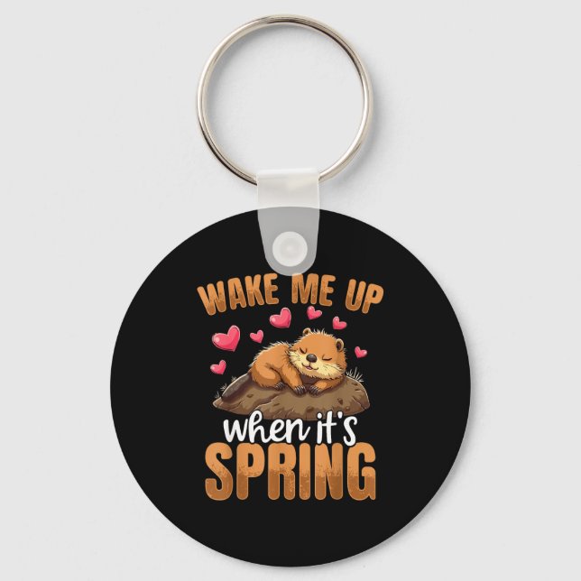 Wake Me Up When It’s Spring Funny Groundhog Day  Keychain (Front)