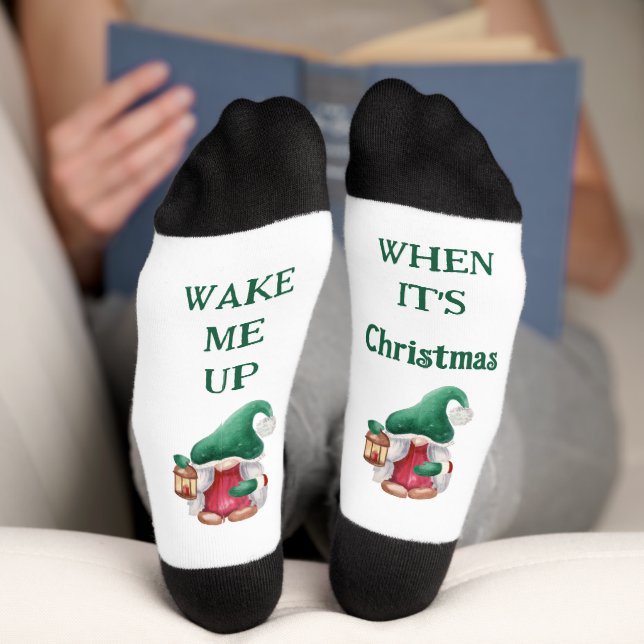 Wake Me Up When It's Christmas Gnome Socks (Bottom)