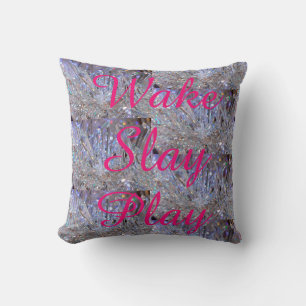 Wake Slay Play Rainbow Crystal Pink  REVERSABLE Throw Pillow