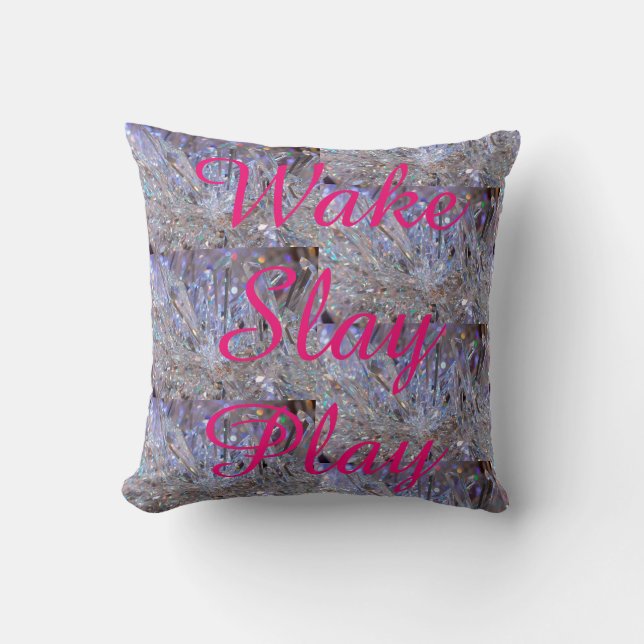 Wake Slay Play Rainbow Crystal Pink  REVERSABLE Throw Pillow (Front)
