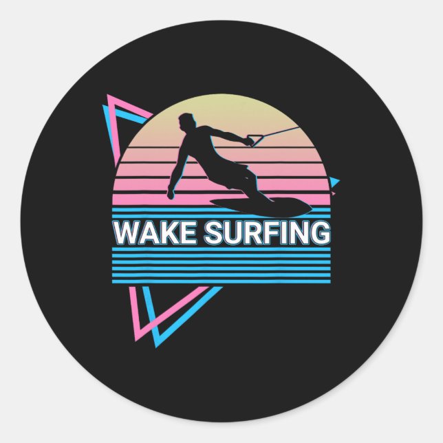 Wake Surfing Surfer Retro  Classic Round Sticker (Front)