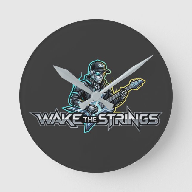 Wake The Strings Retro Future Art Round Clock (Front)