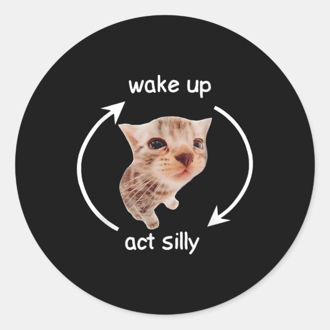 Wake Up Act Silly _ Crying Banana Cat Meme  Classic Round Sticker (Front)