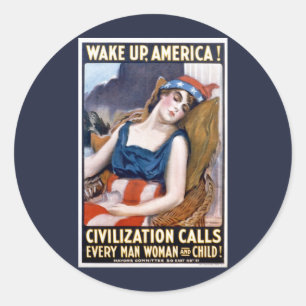 Wake Up America! Vintage Patriotic Freedom Art Classic Round Sticker