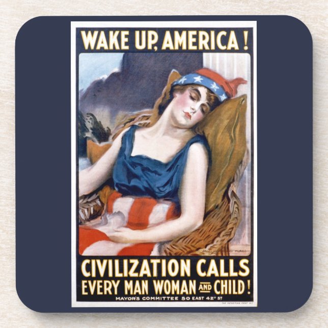 Wake Up America! Vintage Patriotic Freedom Art Coaster (Front)