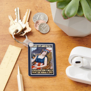 Wake Up America! Vintage Patriotic Freedom Art Keychain