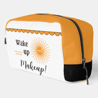 Wake up and Makeup White Orange Personalised Name  Dopp Kit
