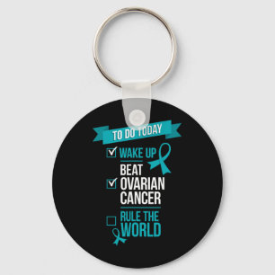 Wake Up Beat Ovarian Cancer Rule The World 1  Keychain