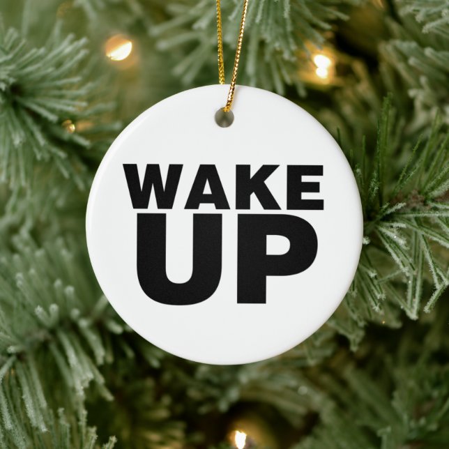 Wake Up Black Ceramic Ornament (Tree)