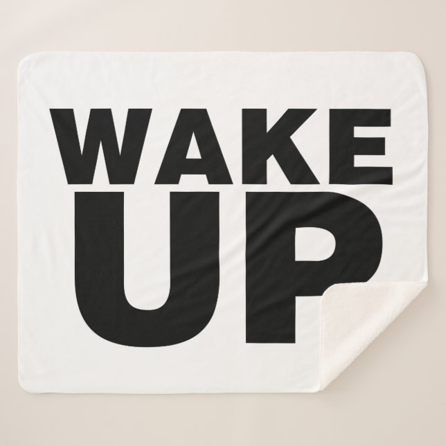 Wake Up Black Sherpa Blanket (Front (Horizontal))