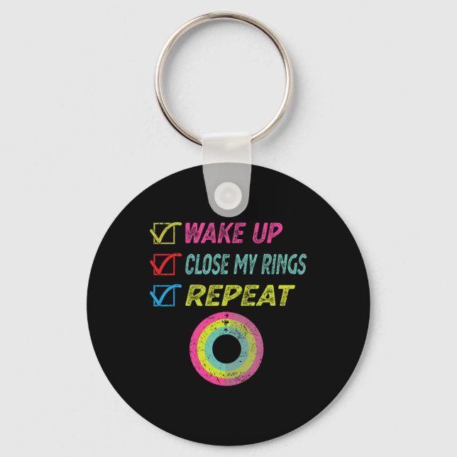 Wake Up Close My Rings Repeat Funny Distressed Gym Keychain (Front)