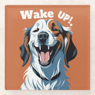 Wake up!!! Golden retriever Pop Art by CallisC  Glass Coaster