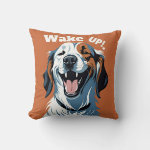 Wake up!! Golden retriever Pop Art by CallisC  Throw Pillow