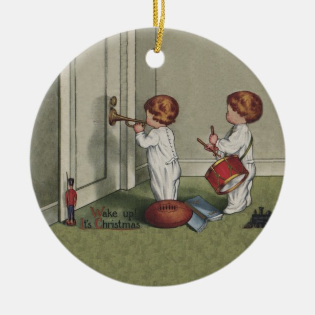 Wake Up Its Christmas cute child illustration Ceramic Ornament (Front)
