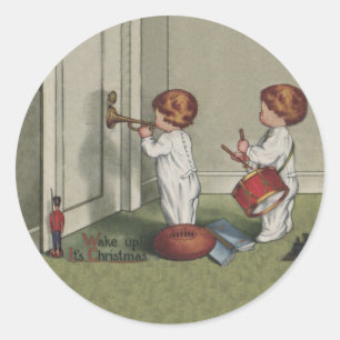 Wake Up Its Christmas cute child illustration Classic Round Sticker