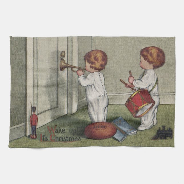 Wake Up Its Christmas cute child illustration Kitchen Towel (Horizontal)