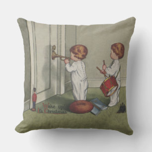 Wake Up Its Christmas cute child illustration Outdoor Pillow