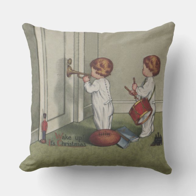 Wake Up Its Christmas cute child illustration Outdoor Pillow (Front)