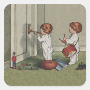 Wake Up Its Christmas cute child illustration Square Sticker