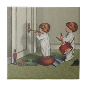 Wake Up Its Christmas cute child illustration Tile