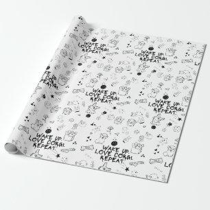 'Wake up. Love Corgi. Repeat.' Playful Doodles Wrapping Paper