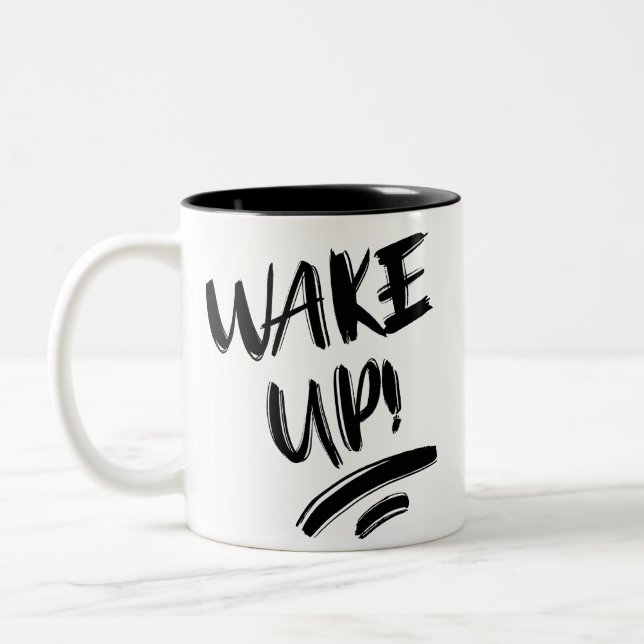 Wake Up! Nice Design Text Two-Tone Coffee Mug (Left)