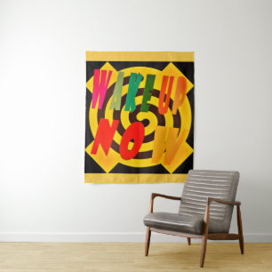 WAKE UP NOW SAND COLORED DESIGN WITH RED BLACK TAPESTRY